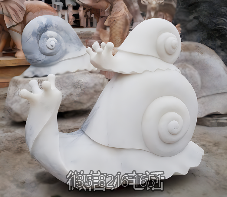 大理石石雕動(dòng)物景觀裝飾擺件一大一小蝸牛雕塑