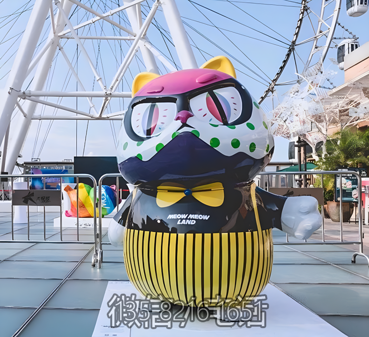 商業(yè)街廣場美陳裝飾品擺件玻璃鋼彩繪創(chuàng)意動物景觀貓雕塑