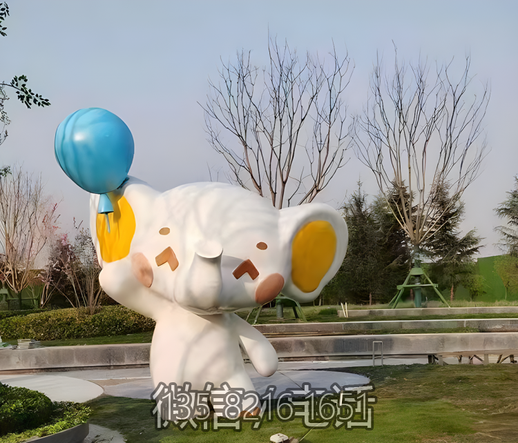園林景觀玻璃鋼卡通動(dòng)物景觀擺件手拿氣球的大象雕塑
