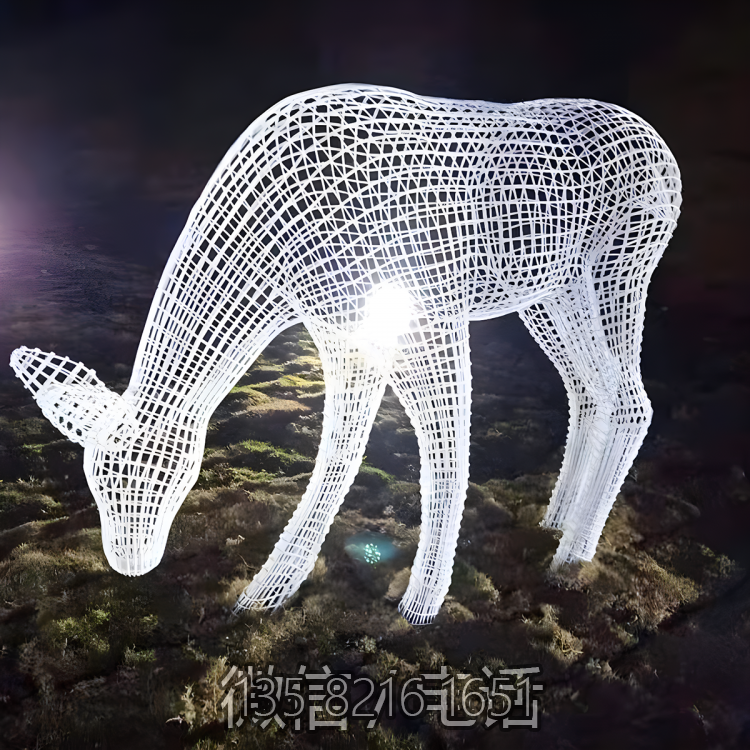 公園戶外不銹鋼金屬鏤空編織動物擺件抽象小鹿雕塑 公園戶外不銹鋼金屬鏤空編織動物擺件抽象小鹿雕塑