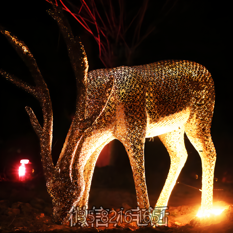 定制不銹鋼創(chuàng)意鏤空動物發(fā)光小鹿雕塑 定制不銹鋼創(chuàng)意鏤空動物發(fā)光小鹿雕塑