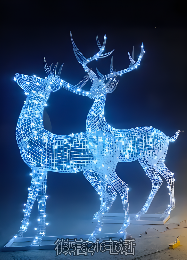 花園景觀裝飾擺件不銹鋼金屬網(wǎng)格抽象發(fā)光梅花鹿雕塑