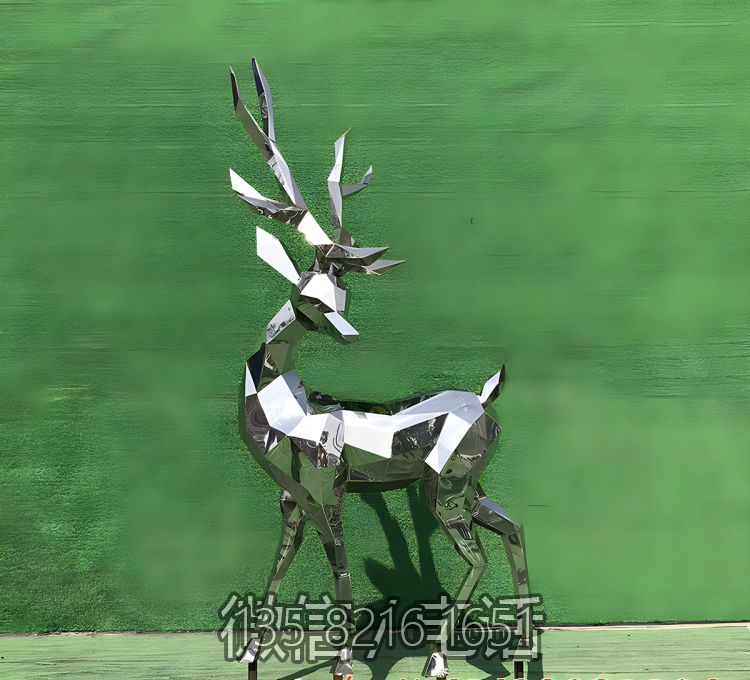 售樓部創(chuàng)意動(dòng)物景觀擺件不銹鋼幾何抽象塊面小鹿雕塑