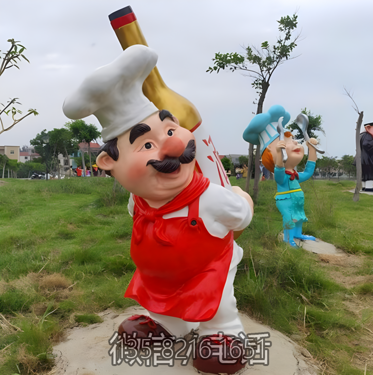 戶外園林玻璃鋼卡通人物創(chuàng)意廚師雕塑