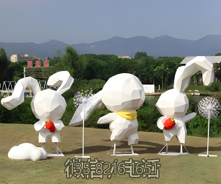 商業(yè)街戶外景觀裝飾美陳裝飾擺件玻璃鋼塊面兔子雕塑