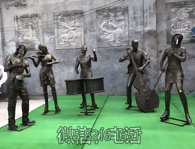 公園吹拉彈唱人物小品玻璃鋼雕塑
