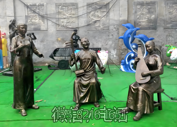 玻璃鋼仿銅古代廣場(chǎng)小品戲曲人物雕塑