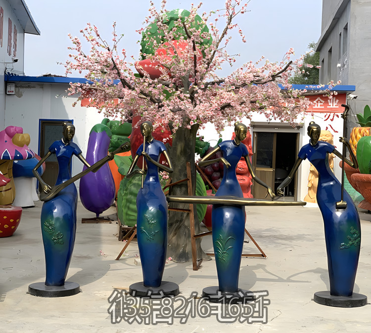 梅蘭竹菊玻璃鋼吹拉彈唱音樂人物雕塑