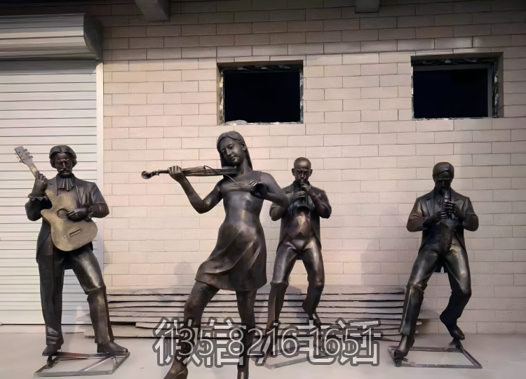 演奏樂器人物玻璃鋼仿銅園林?jǐn)[件