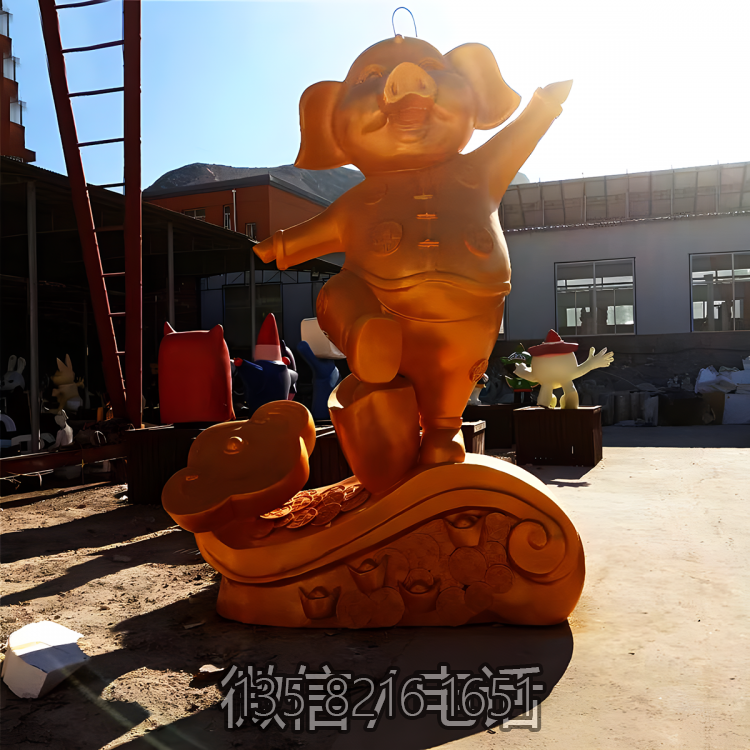 商場(chǎng)裝飾動(dòng)物擺件玻璃鋼仿銅十二生肖豬雕塑