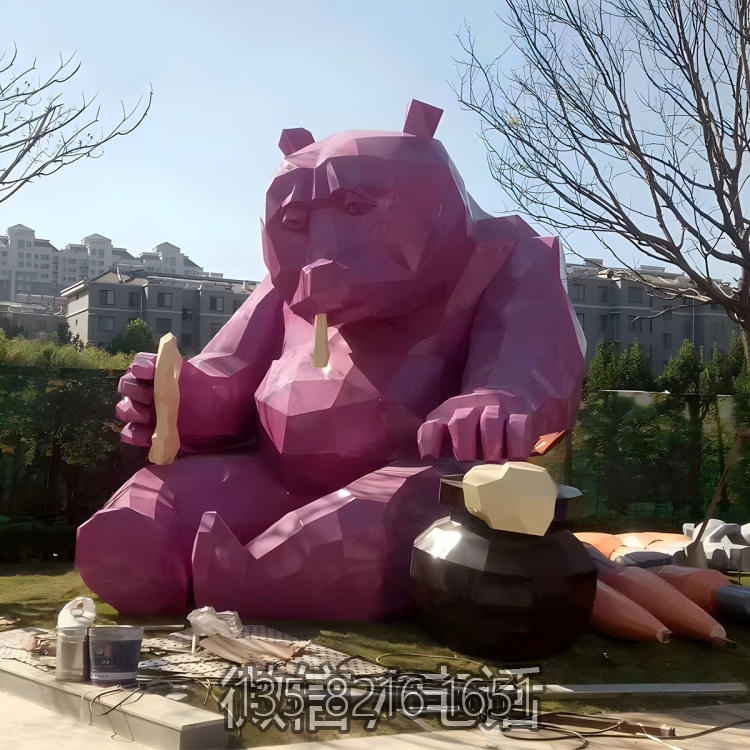 大型景觀動(dòng)物景觀裝飾擺件玻璃鋼幾何塊面動(dòng)物熊雕塑