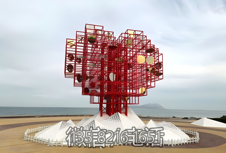 抽象不銹鋼管組成的愛(ài)心景觀雕塑