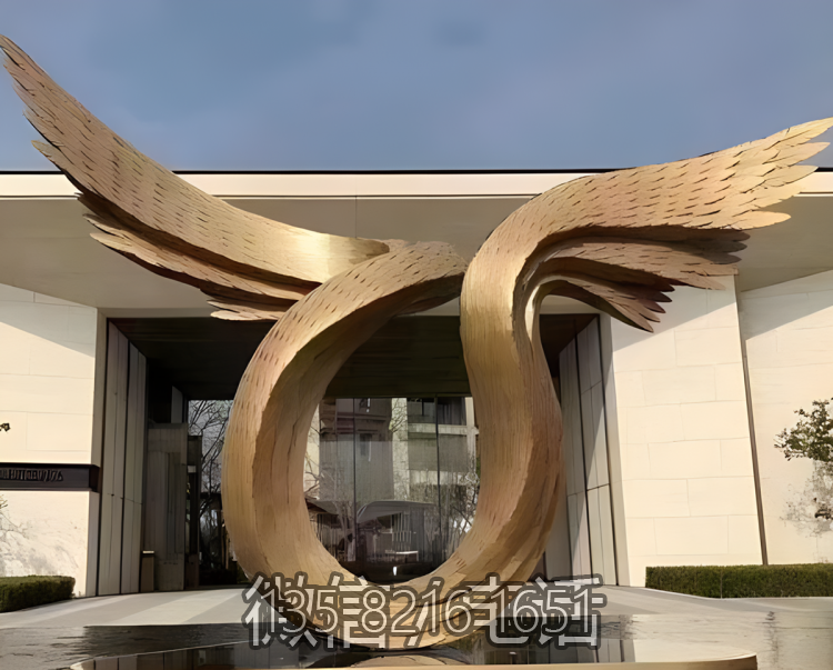 不銹鋼鏤空抽象翅膀雕塑