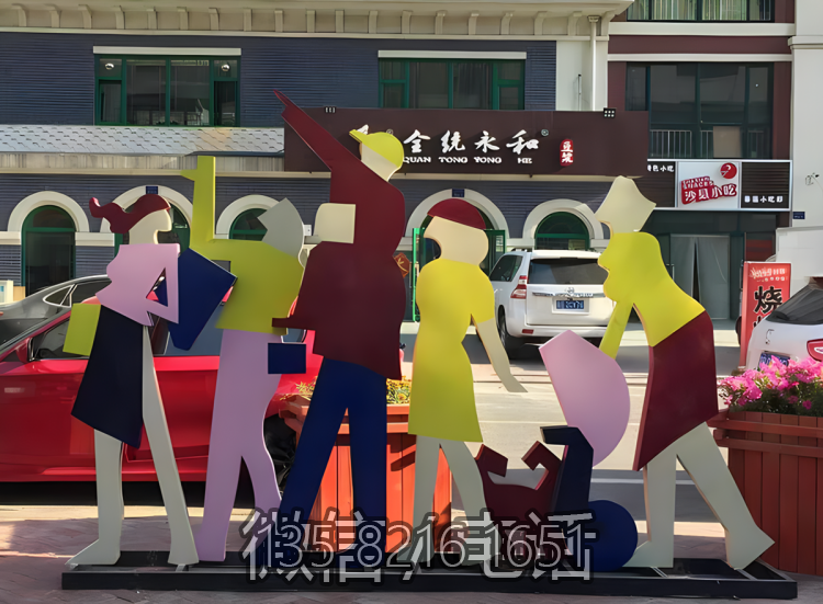 不銹鋼剪影購物主題人物雕塑