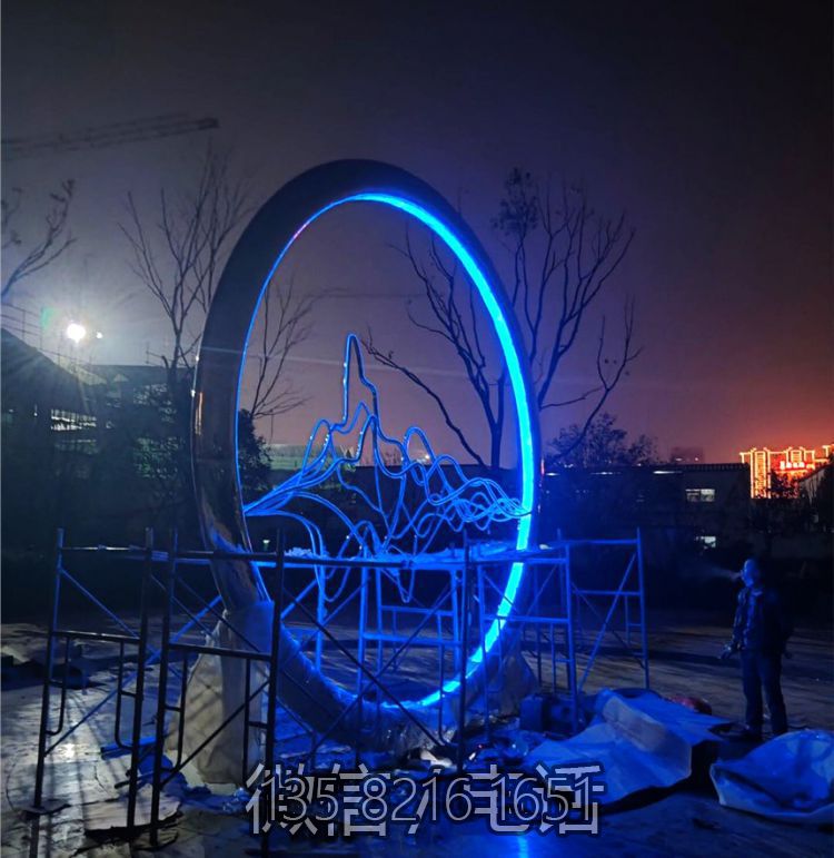 不銹鋼山水圓環(huán)發(fā)光景觀雕塑 不銹鋼山水圓環(huán)發(fā)光景觀雕塑