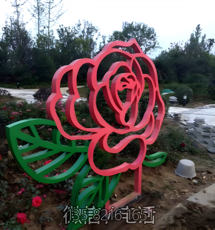 鏤空不銹鋼玫瑰花雕塑