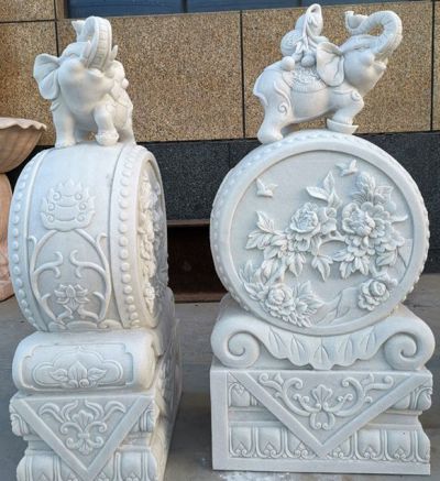 吉象（吉祥）漢白玉大象抱鼓石門(mén)墩