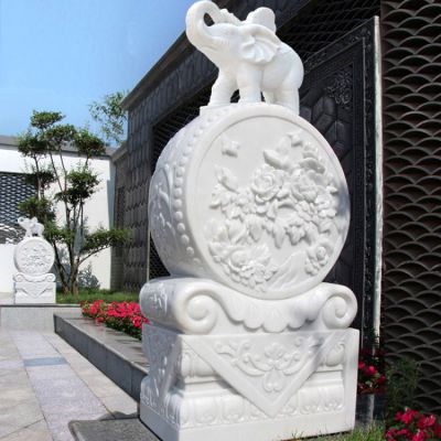 石雕門(mén)墩漢白玉抱鼓石 門(mén)口石墩裝飾擺件