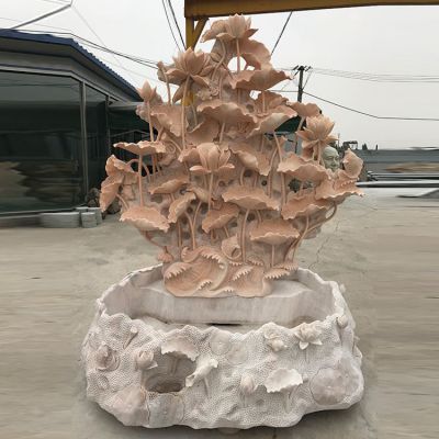 蓮花荷花池晚霞紅石雕流水養(yǎng)魚池景觀石雕