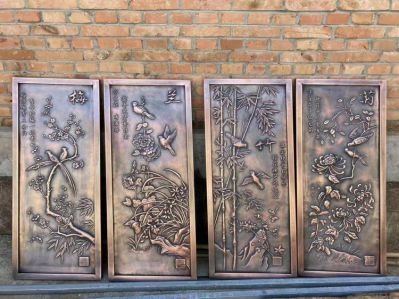梅蘭竹菊純銅鍛造浮雕裝飾壁畫
