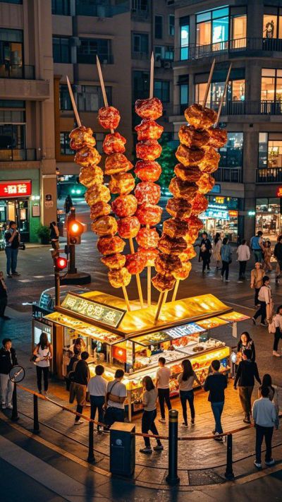 玻璃鋼仿真烤串美陳門(mén)頭雕塑