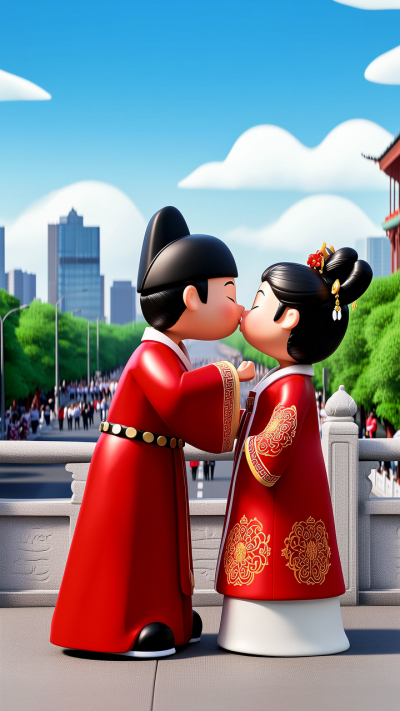 古代新郎新娘雕塑