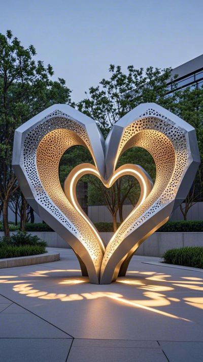 不銹鋼比心鏤空發(fā)光愛心雕塑
