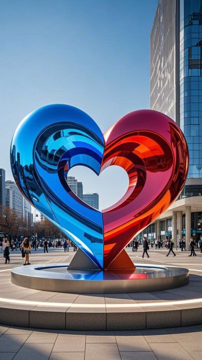 不銹鋼烤漆比心造型愛心雕塑