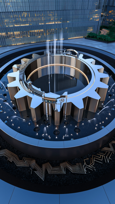 創(chuàng)意不銹鋼齒輪噴水景觀雕塑