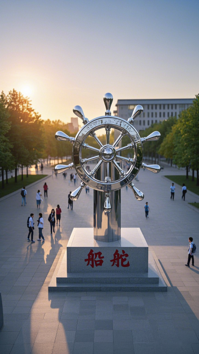 學(xué)校大門大型不銹鋼船舵景觀雕塑