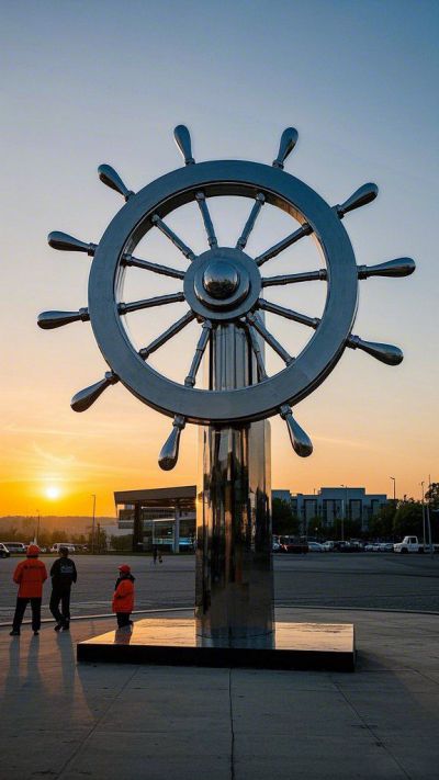 城市廣場(chǎng)鏡面不銹鋼船舵雕塑