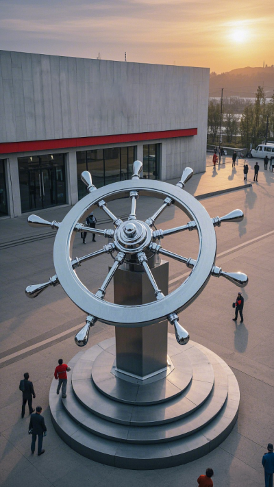 工業(yè)園區(qū)不銹鋼船舵雕塑