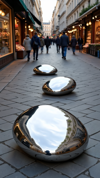 步行街不銹鋼鏡面鵝卵石雕塑擺件