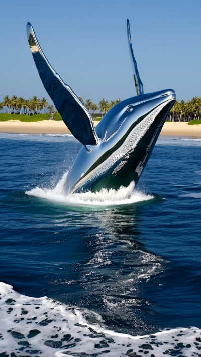 出水鯨魚(yú)鏡面不銹鋼雕塑