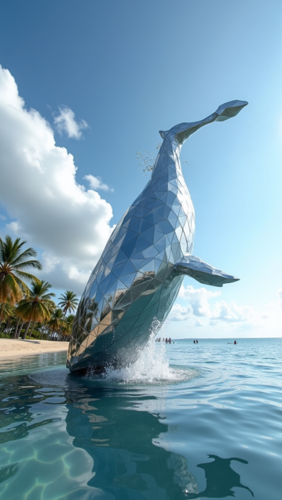 大型幾何切面不銹鋼鯨魚(yú)雕塑