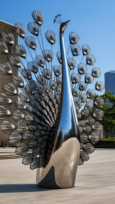 創(chuàng)意不銹鋼鏡面孔雀雕塑