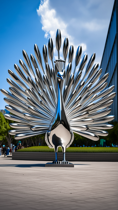 不銹鋼孔雀鏡面仿真動(dòng)物雕塑