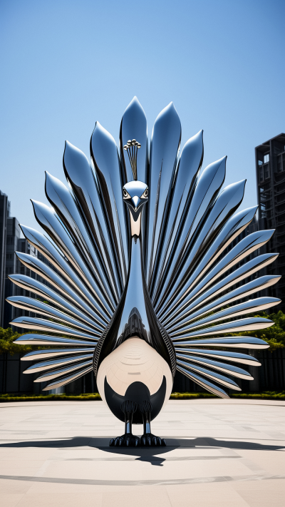 鏡面仿真不銹鋼孔雀雕塑