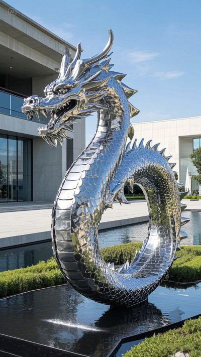 水景鏡面不銹鋼龍雕塑