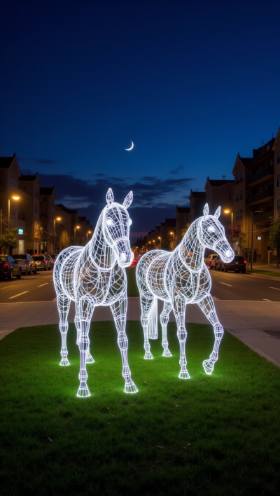 不銹鋼網(wǎng)格編織發(fā)光馬雕塑