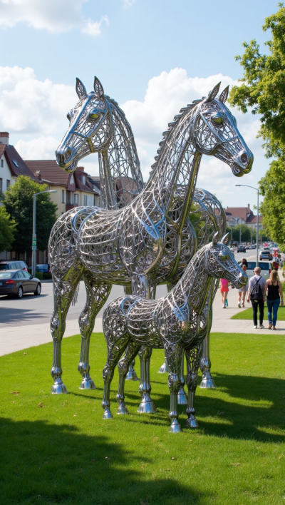 不銹鋼創(chuàng)意編織馬雕塑