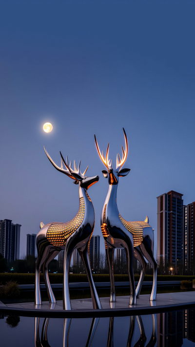 創(chuàng)意不銹鋼小鹿雕塑