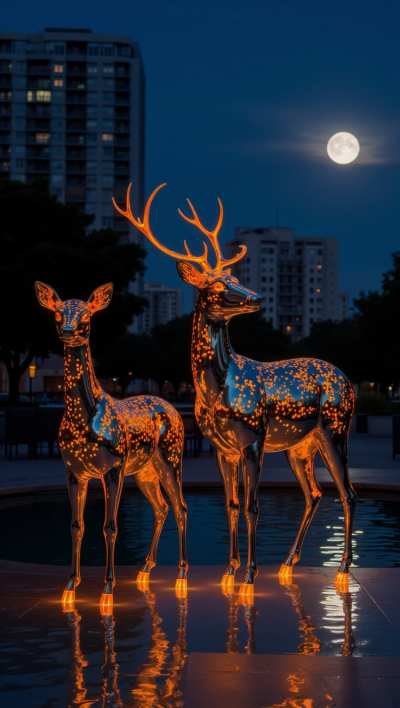 鏤空發(fā)光不銹鋼梅花鹿雕塑