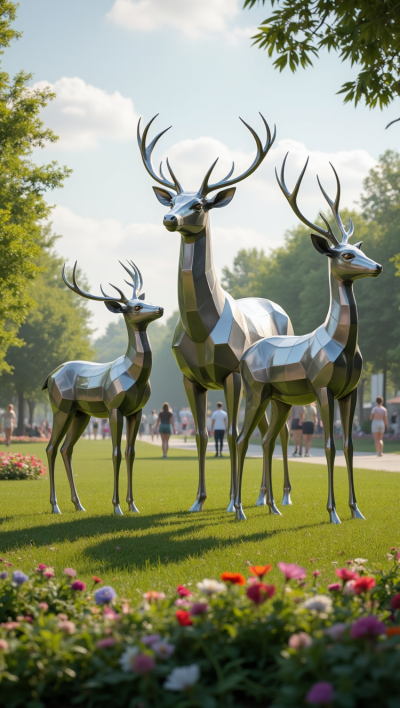 幾何切面不銹鋼梅花鹿雕塑