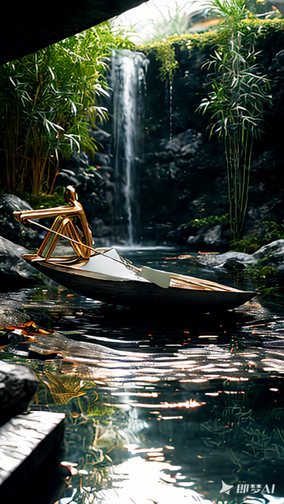 不銹鋼劃船的抽象人物、小船雕塑