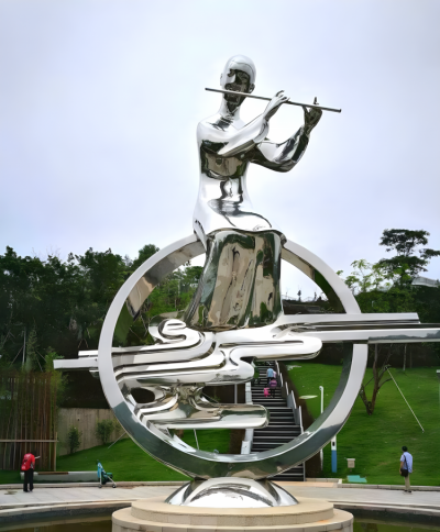 戶外不銹鋼創(chuàng)意景觀吹笛子的人物雕塑