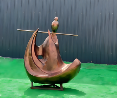 玻璃鋼仿紅銅創(chuàng)意吹笛子的抽象古代人物雕塑