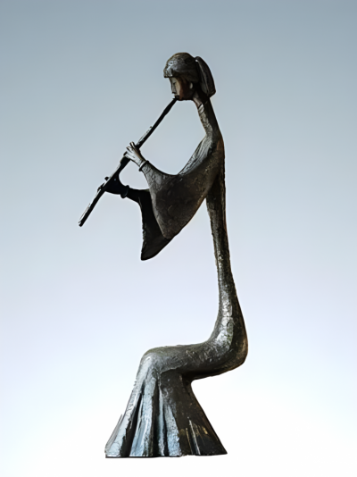 玻璃鋼仿銅創(chuàng)意玻璃鋼抽象吹簫的人物雕塑