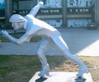 公園運(yùn)動(dòng)人物擺件不銹鋼塊面抽象滑冰人物雕塑