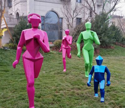 戶外小區(qū)擺件玻璃鋼幾何抽象運(yùn)動(dòng)跑步人物雕塑